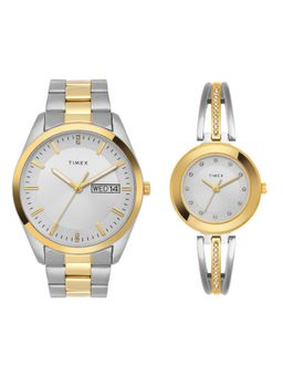 Timex - Trendline Round 21mm Silver Dial Analog Pair Watch - TW00PR308
