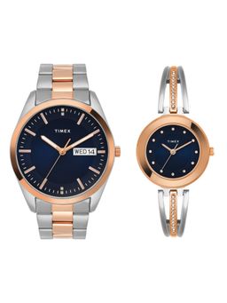 Timex - Trendline Round 21mm Blue Dial Analog Pair Watch - TW00PR309