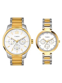 Timex - Round 21mm White Dial Analog Pair Watch - TW00PR312