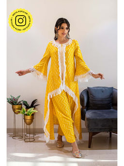 Ishnya - MATARGASHTI - Asymmetrical Long Kurta with Dhoti Pants - Yellow (Set of 2)