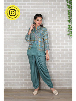 Ishnya - Mettle - Turkish Blue Koti Jacket Three Piece (Set of 3)