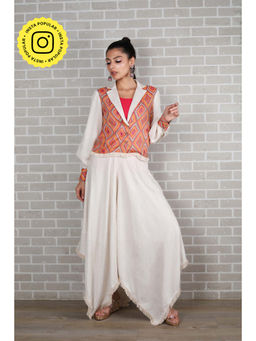 Ishnya - Mettle - Peach Diamond Print Blazer And Divider Skirt (Set of 2)
