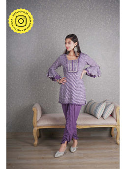 Ishnya - Go Leheriya - Amethyst Purple Kurta with Ruffled Dhoti Pant (Set of 2)