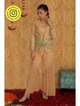 Ishnya - Mettle Beige Georgette Blazer (Set of 3)