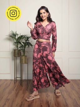 Ishnya - Summer Sass Plum Wrap Top With Boho Flared Pant (Set of 2)