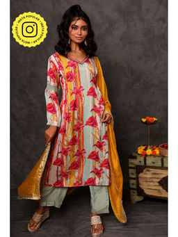 Ishnya - Geet Celery Ice Green Kurta with Pants & Dupatta (Set of 3)
