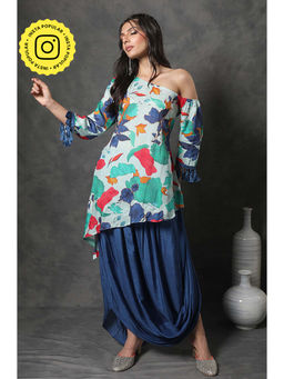Ishnya - Masakali Floral Asymmetrical Kurta with Draped Skirt (Set of 2)