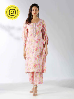 Ishnya - Baby Pink Floral Printed Kurta and Palazzo (Set of 2)
