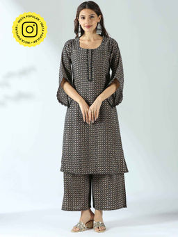 Ishnya - Charcoal Black Printed Co-Ord (Set of 2)