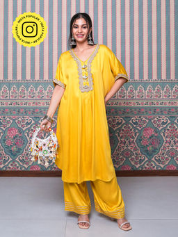Ishnya - Jhoom-Yellow Solid Kurta with Palazzo (Set of 2)