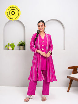 Ishnya - Ranga-Pink Kurta With Pant And Jacket (Set of 3)