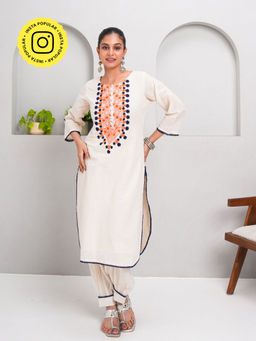 Ishnya - Zaib-White Embroidered Kurta With Pant (Set of 2)