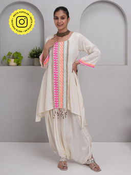 Ishnya - Jugni Neon Off White Kurta with Dhoti Pant (Set of 2)