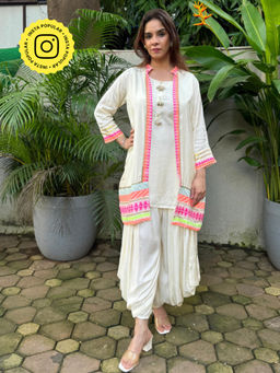 Ishnya - Jugni Neon White Jacket With Kurta And Goro Pant (Set of 3)