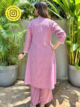 Ishnya - Mauve Cotton Kurta with Palazzo and Jacket (Set of 3)