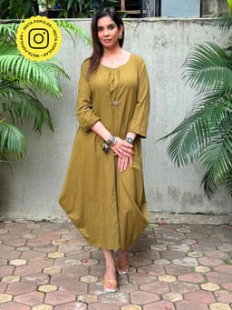 Ishnya - Rezaar Olive Green Cowl Dress
