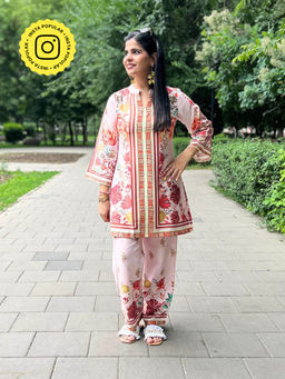 Ishnya - Sehaj-Soft Pink Floral Printed Co-Ord (Set of 2)