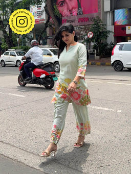 Ishnya - Sehaj- Mint Green Floral Printed Co-Ord (Set of 2)