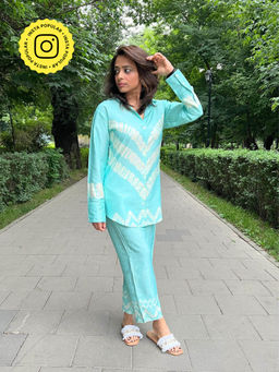 Ishnya - Sehaj- Cyan Blue Co-Ord (Set of 2)