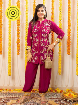 Ishnya - Nazm Magenta Pink Embroidered Kurta With Salwar