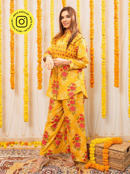 Ishnya - Yellow Aafreen- Marigold Floral Printed Co-Ord Set