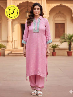 Ishnya - Womens Printed Mauve Kurta with Salwar Pant