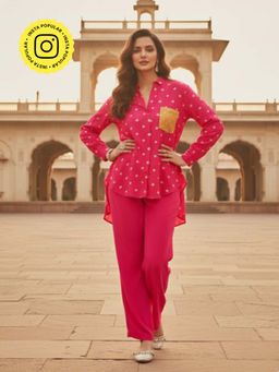 Ishnya - Phuljari Pink Glow Tunic with Palazzo