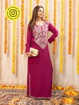 Ishnya - Nazm Kasab Embroidered Deep Wine Ethnic Dress
