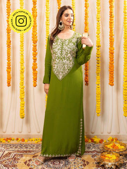 Ishnya - Nazm Kasab Embroidered Green Ethnic Dress