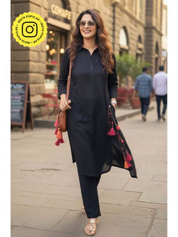 Ishnya - Women Rayon Solid/Plain Kurta and Pant