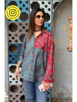 Ishnya - Aura-Brown and Red Printed Oversized Shirt