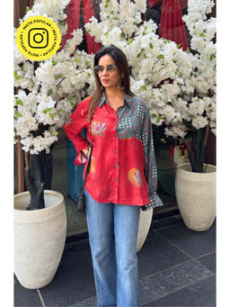 Ishnya - Aura-Red and Blue Lotus Printed Oversized Shirt