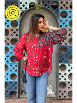 Ishnya - Aura-Red and Brown Printed Oversized Shirt
