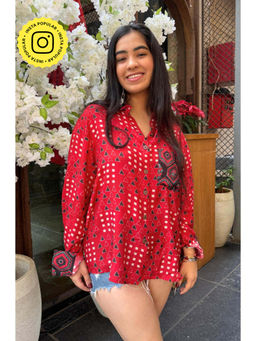 Ishnya - Aura-Red Pocket Printed Oversized Shirt