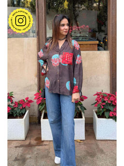 Ishnya - Aura-Brown Pocket Printed Oversized Shirt