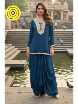 Ishnya - Nazm Blue Drape Dhoti With Short Kurta