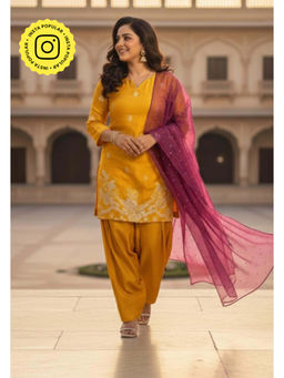 Ishnya - Golden Mustard Fashi Kurta and Salwar with Dupatta
