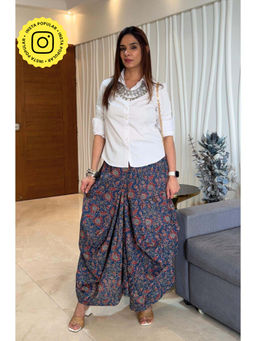 Ishnya - Womens Rozana Blue Floral Printed Drape Skirt