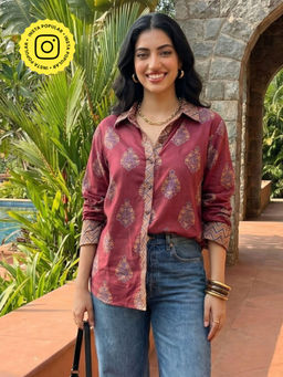 Ishnya - Jazba - Berry Maroon Floral Motif Shirt