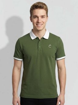 Being Human - Olive Green Regular Fit Short Sleeves Contrast Collar T-Shirt