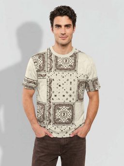 Being Human - Bandana Print Beige Regular Fit Round Neck T-Shirt