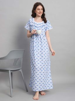 SEPHANI - Women Cotton Nightdress Blue