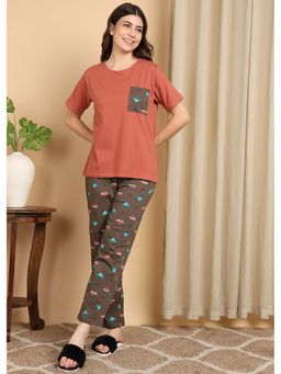 Smarty Pants - Womens Cotton Round Neck T-Shirt And Boat Print Pajama