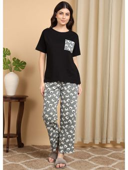Smarty Pants - Womens Cotton Round Neck T-Shirt And Teddy Print Pajama