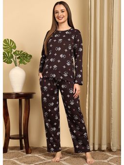 Smarty Pants - Womens Cotton Brown Color Full Sleeves Night Suit