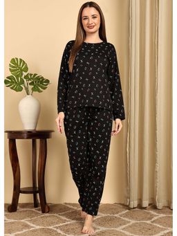 Smarty Pants - Womens Cotton Quirky Print Black Color Full Sleeves Night Suit