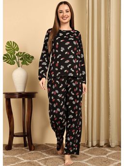 Smarty Pants - Womens Cotton Floral Print Black Color Full Sleeves Night Suit