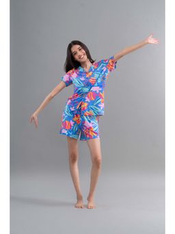 NeceSera - Hawaii Flower Modal Blue Shirt with Shorts (Set of 2)