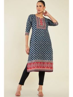 Soch - Womens Navy Blue Polyester Printed Kurta