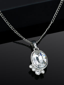 Estele - Rhodium Plated Glowing Pendant Set with Austrian Crystals for Women